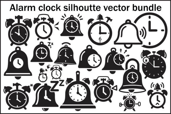 Alarm Clock Silhouette Vector Bundle for Graphics and Illustrations
