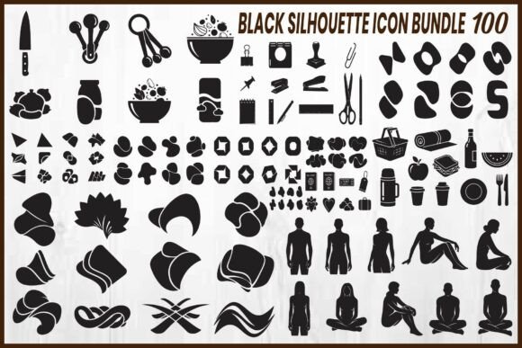 Black Silhouette Icon Bundle: Essential Graphics for Crafts