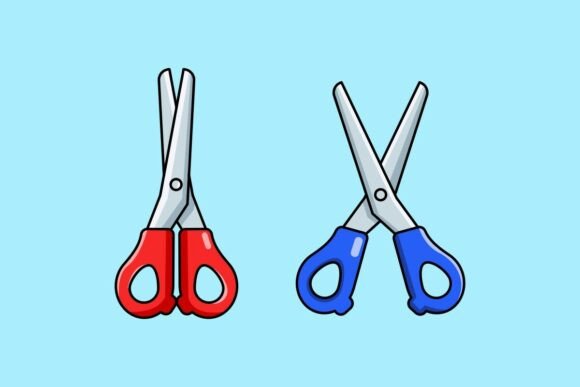 Blue and Red Scissors Flat Design for Graphics & Illustrations