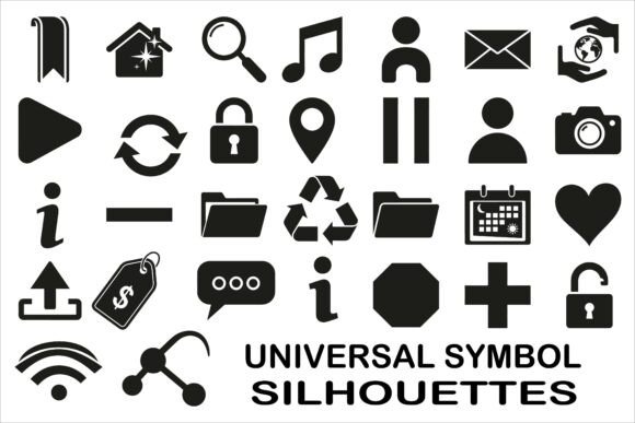 Collection Universal Symbol Silhouettes: A Designer's Review for Crafts and Graphics