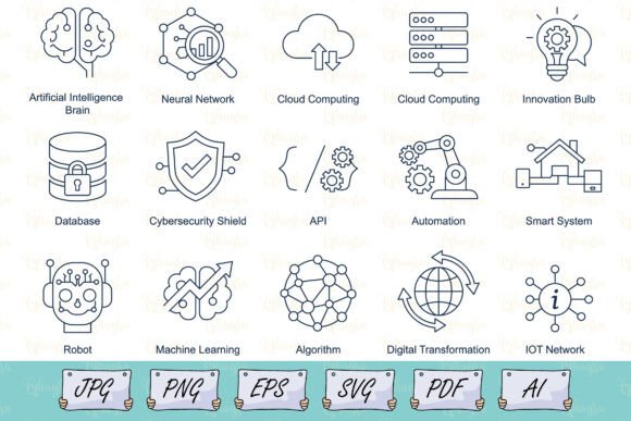 Digital Technology Icons Line Style SVG Graphics and Illustrations