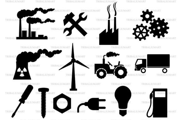 Industrial Icons Bundle – Factory Tools for Graphics