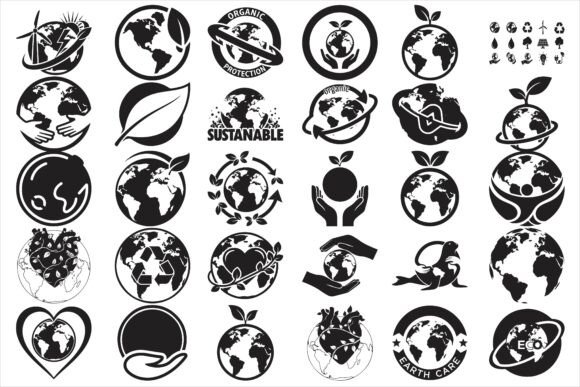 Meaningful Earth Care Symbol Silhouettes Graphics and Illustrations