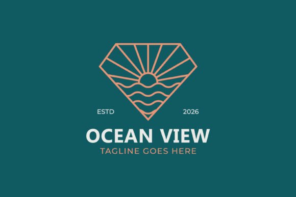 Ocean View Sunset Line Art Logo Design for Graphics & Logo Templates