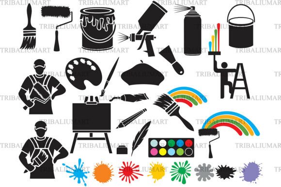 Painting Icons Set - Art Tools: A Review for Graphics & Icons