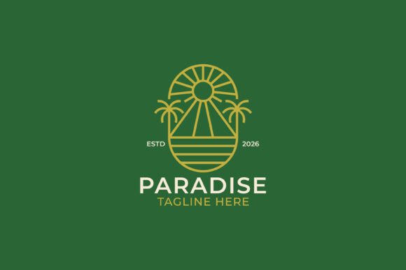 Paradise Sunset Line Art Logo Design Graphics for Creators