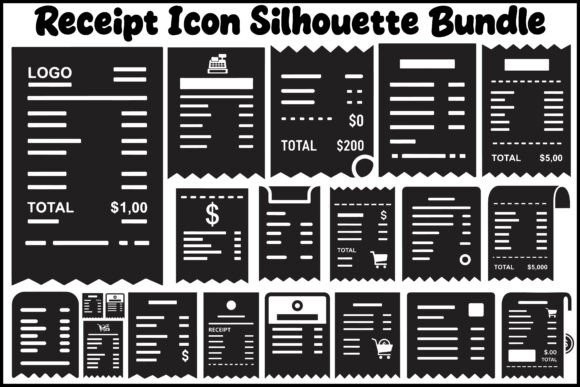 Receipt Icon Silhouette Bundle – Invoice Graphics for Illustrations