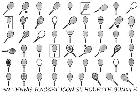 Tennis Racket Icon Silhouette Bundle for Graphics & Crafts