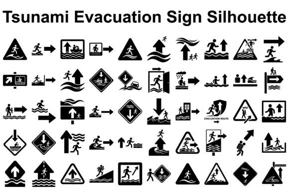 Tsunami Evacuation Sign Silhouette: Bold Graphics & Illustrations