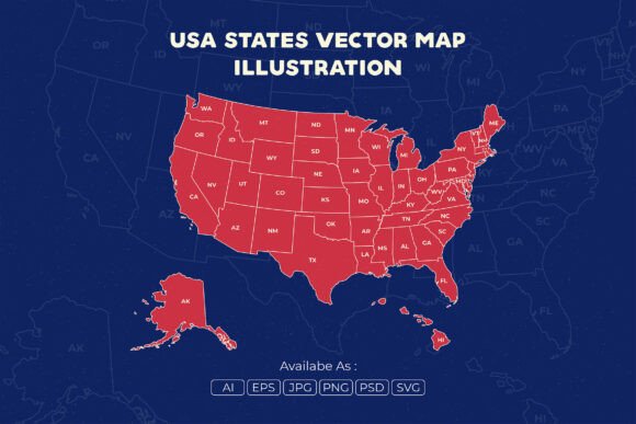 USA States Vector Map Illustration for Graphics & Branding